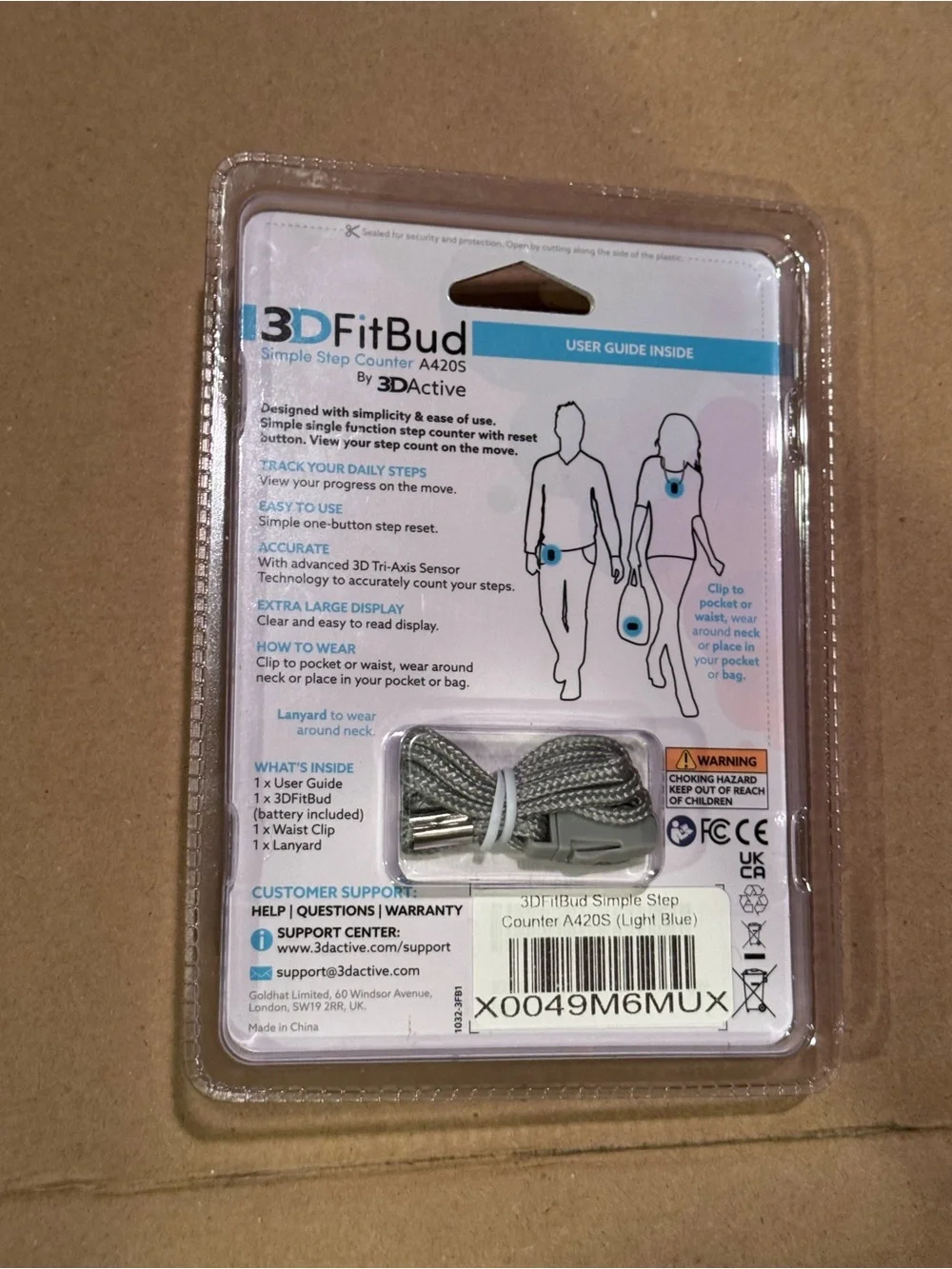 Active USA 3DFitBud Simple Step Counter - Blue